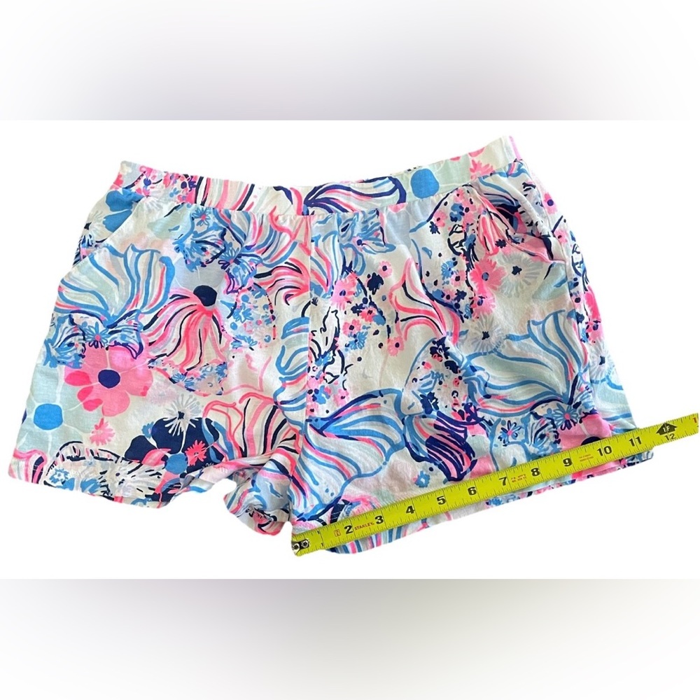 Lilly Pulitzer Girls XL Floral Shorts Pink Blue Tropical Print Pockets - Picture 6 of 7
